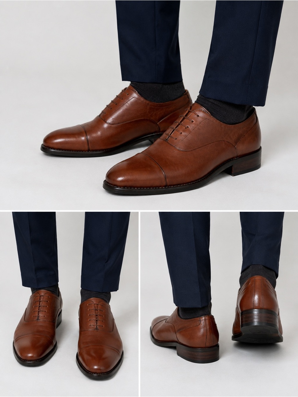 Johnston & Murphy Cognac Brown Leather Cap-Toe Derby